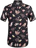 SSLR Men's Relaxed Fit Button Down Casual Short Sleeve Shirt (Medium, Black)