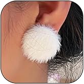 Pom Pom Earrings for Women Cute Heart Pom Pom Stud Earrings Faux Fur Fluffy Pom Earrings Leopard Print Earrings Fluffy Stud Earrings Christmas Winter Earrings for Women Jewelry (Ball)