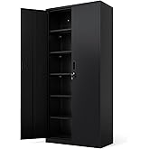 VINGLI Metal Garage Storage Cabinet with 2 Doors and 5 Adjustable Shelves, 71" Tall Steel Lockable File Cabinet, Locking Tool