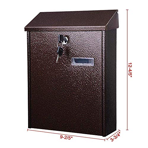 Ampersand Shops Professional Wall Mounted Lockable Mailbox with Lock and Key Secure Mail Dropbox Comment Box Classic Glossy Brown (12-4/5" x 9-2/5" x 3-3/4") - Thumbnail 3