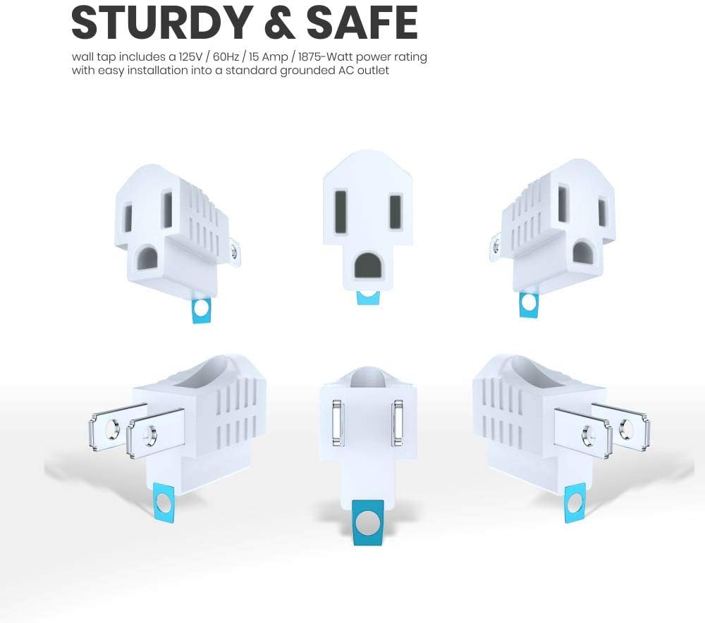 Maximm Polarized Grounding Adapter, 4 Pack, White, 2 Prong Grounding Converter For wall Outlets Plugs, Turn 2-Prong Outlets to 3-Prong Outlets, Easy to Install, Indoor Only, ETL Listed - - 