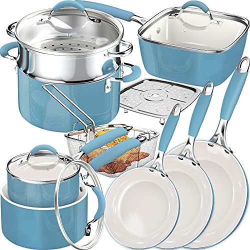 Induction Pots and Pans Set, Cookware Set with Silicone Grip, NonStick