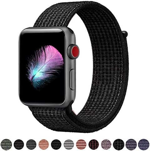 Yunsea For Apple Watch Band, New Nylon Sport Loop, with Hook and Loop Fastener, Adjustable Closure Wrist Strap, Replacement Band for iwatch, 38mm, N+ Black