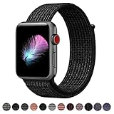Yunsea For Apple Watch Band, New Nylon Sport Loop, with Hook and Loop Fastener, Adjustable Closure Wrist Strap, Replacment Band for iwatch, 42mm, N+ Black