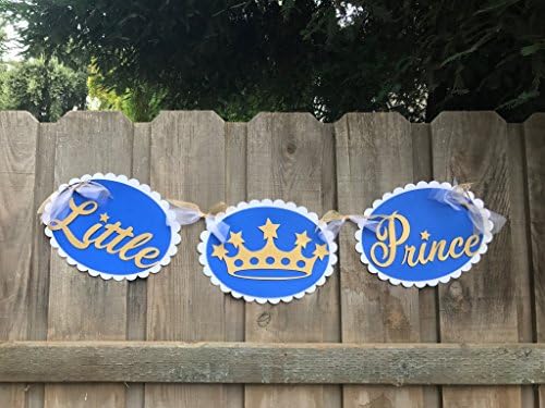 Little Prince 3 oval baby shower banner in white royal blue/gold Handmade.
