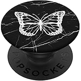 White Butterfly Black PopSockets Adhesive PopGrip