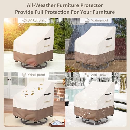 SoloToo Patio Chair Covers Waterproof Heavy Duty Patio Furniture Covers, 33W x 35D x 36H Inches Swivel Outdoor Chair Cover 2 Pack (Beige)