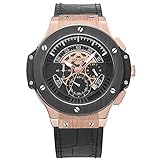 Megir Mens 24-hour Chronograph Luminous Military Sport Leather Quartz Wrist Watches Rose Gold