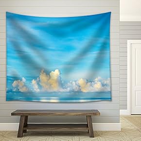 Image of Blue Sea and Cloudy Blue Sky Over It. - Fabric Wall Tapestry Home Decor - 51x60 inches
