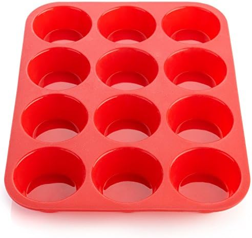 Plataplus Silicone Muffin Pan 12 Cup Nonstick Cupcake Baking Mold BPA Free, Red
