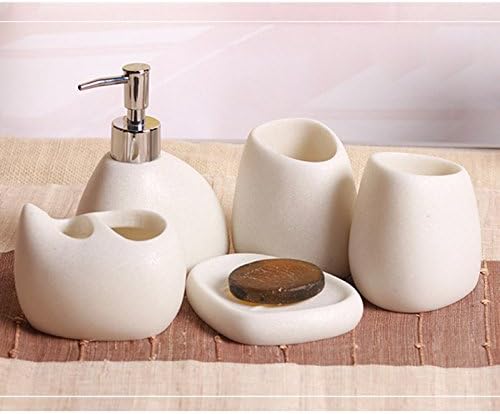 Dxlta 5 Pcs/Set Bathroom Accessories Resin Latex Bottle Toothbrush Cups Soap Holder Home Decoration Yellow/White (White1)