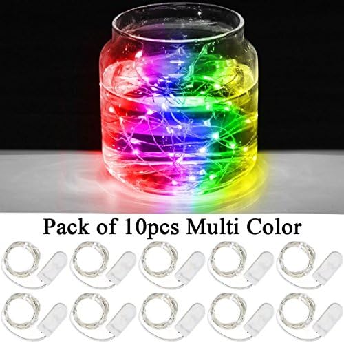 DODOLIGHTNESS Pack of 10 Set Starry String Light 20 Micro LED Extra Thin Flexible for DIY Wedding Centerpiece or Table Decorations with 2pcs CR2032 Batteries Included (10set,RGB)
