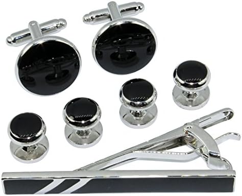 LINC Fashion- Silver Cufflinks and Tuxedo Studs set with a Tie Bar in an elegant Gift Box!