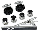LINC Fashion- Dressy Silver Cufflinks and Tuxedo Studs set with a Tie Bar in a Nice Gift Box!