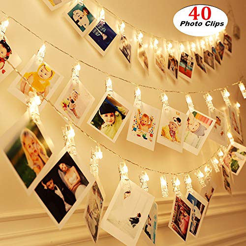 MZD8391 Upgraded 40 Photo Clips String Lights Battery Operated Fairy String Lights with Clips for Hanging Photo Holder, Cards, Artwork, Dorm Wall Bedroom Decorations