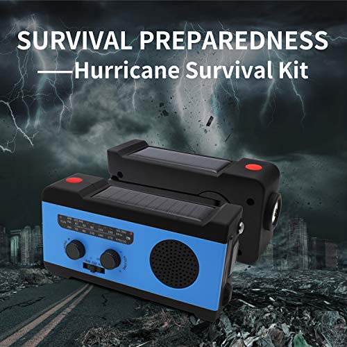 Emergency NOAA Weather Crank Solar Powered Portable Radio with 2000mAh Battery Power for Cell Phone, Bright Flashlight and SOS Alarm for Household Emergency and Outdoor Survival