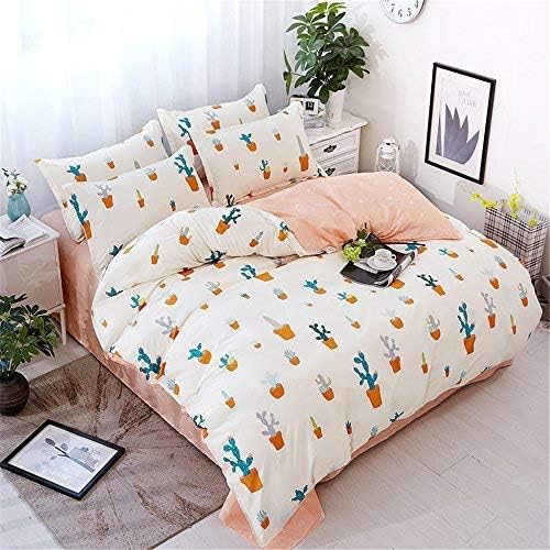 NOKOLULU Cartoon Children Cactus Pattern Duvet Cover Set with Brushed Microfiber, Lightweight Soft, Comfortable, Durable(1 Duvet Cover + 1 Pillow Shams)(Twin,Beige)