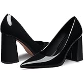 CELLENZ Women Chunky Heel Pumps: 3.7 Inch Closed Toe High Heels - Pointed Toe Sexy Block Heels, Formal Comfortable Work Party Night Dress Shoes Size 6-11