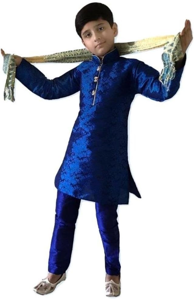 Eazhil Fashions Boys Pyjama Indian Bollywood Sherwani Kids Children Kurta Salwar Kameez - Indigo