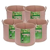 VIVOSUN 5-Pack 10 Gallons Heavy Duty Thickened Nonwoven Fabric Pots Grow Bags with Strap Handles Tan