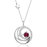 FANCIME Birthstone Necklaces 925 Sterling Silver Moon and Star Pendant Fine Jewelry Birthday Christmas Gifts for Mom Wife Her Daughter, Adjustable Chain 16+2"