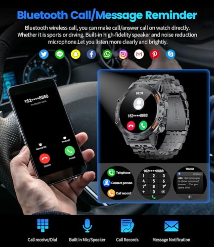 FOXBOX Smart Watch for Men, 1.39" Military Smartwatch with SpO2, Sleep Monitor, 24H Heart Rate, Tactical Fitness Watch, 100+ Sports, IP67 Waterproof, Make/Answer Call, 400 mAh, 300+ Watch Face, Black