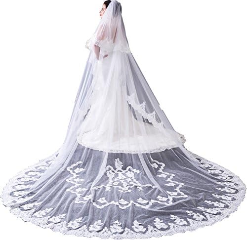 Ivory 3.5 M 2T Long Luxury Cathedral Wedding Veils Lace Edge