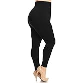 YELETE Women's Empire Waist Tummy Compression Control Top Leggings, French Terry Lining (Size 12 to 16 (50% Cotton), Black)