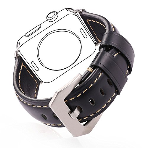 UPC 729910476827, Leather Band for Apple Watch All Versions, Bandmax Series 2/1 Genuine Leather Strap Replacement with Stainless Steel Classic Buckle(Black 42MM)