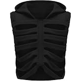 Doloame Men Women Hoodie Vest Sleeveless Hollowed Skeleton Hooded Gilet Goth Punk Sweatshirt Y2K Streetwear for Party