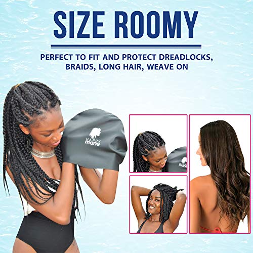Happy Mane Silicone Swim Cap for Braids and Dreadlocks Keeps Your