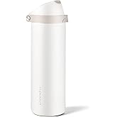 Xtusimple 24 oz Insulated Water Bottle with Straw, Stainless Steel Water Bottle with 2-in-1 Push-Button Spout & Quick-Flip Straw, Fits Car Cupholder, Leakproof, for Gym, Travel, School, Camping, White