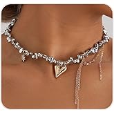 ROSASUENO Irregular Silver Bead Heart Choker Necklace for Women Vintage Thin Chain Love Tassel Collarbone Necklace Fashion Neck Accessories