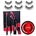 Fake Eyelashes with Eyeliner and Mascara Kit - Magic Non-Magnetic False Eyelashes Set, Reusable Weatherproof False Lashes 3 Pairs with Liquid Eyeliner, Mascara and Tweezers (Diamond)
