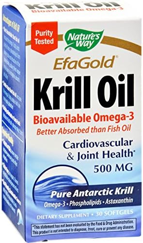 Nature's Way EfaGold Krill Oil - 30 Softgels - Purity Tested - Bioavailable EFAs Super Antioxidant - For Cardiovascular and joint Health Plus PMS Relief