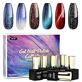 AZURE BEAUTY Soak Off UV LED Gel Nail Polish Set - Cat Eyes Gel Polish, Color Changing Gel Polish, Starry Glitter Gel Polish, Chameleon Gel Polish, Magnetic Jade Gel Polish, 6 Bottles in 1 Set