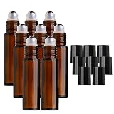 Sinide 8 Pack Amber Glass Roller Bottles 10ml [1/3oz] with Stainless Steel Metal Ball, Essential Oil Roll on Bottle for Essential Oil, Aromatherapy Perfume. Roller Ball Bottle for Liquid (Amber 8)