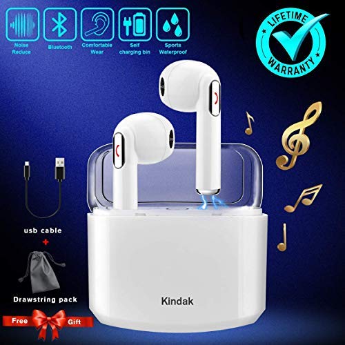 Wireless Earbuds Earphones, Bluetooth Earbuds Headphones in-Ear Noise Cancelling Earbuds Earpiece with Mic Charging Case Earbuds, Sport Running Mini Stereo Bass Earbuds for iOS Android (White)