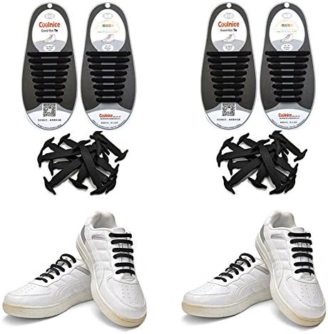 Fotenk 2 Set No Tie Shoelaces for Kids and Adults, Waterproof Silicon Flat Elastic Athletic Running Shoe Laces with Multicolor for Sneaker Boots Board Shoes and Casual Shoes (Adult Size Black)