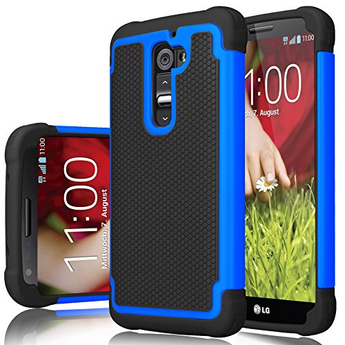 LG G2 Case, Jeylly [Shock Proof] Scratch Absorbing Hybrid Rubber Plastic Impact Defender Rugged Slim Hard Case Cover Shell For LG G2 AT&T T-mobile Sprint Verizon Unlocked - Blue/Black