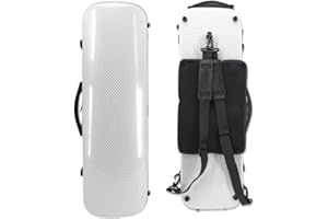 WUQIMUSC Violin Case 4/4 full size Carbon fiber Oblong Hard shell Rectangle violin case Soft padding with Backstraps &Music Sheet Bag (White)