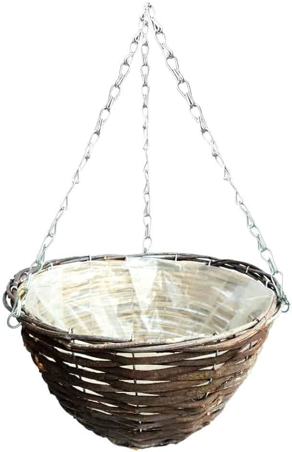 Elixir Gardens Rattan Natural Wicker Hanging Basket Plastic Lined 12