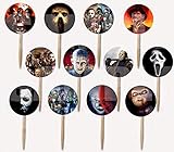 Horror Movie Icons Cupcake Picks Cake Toppers -12 pcs, Halloween Film Jason Freddy Krueger Leatherface Michael Myers Chucky Pinhead Screamer Ghost Face