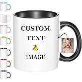Custom Mug With Pictures, Personalized Coffee Mugs, Ceramic Coffee Cups Tea Cup for Office and Home, Add Multiple Images Funny Gift for Birthday Xmas Father &amp; Mother Day, Black