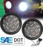 Pair of 2 LED 4" Round Back-up Reverse Light Kits Include Grommet, Plug Clear Lens White Light Truck Trailer RV 25108C-WK
