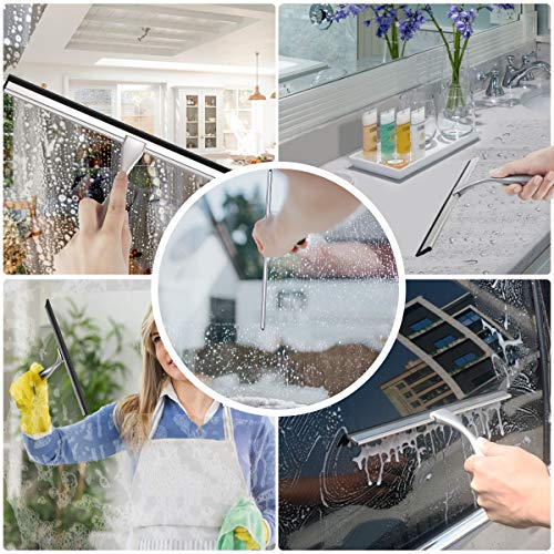 LPOLER Shower Squeegee, Stainless Steel Bathroom Squeegee Cleaner with Detachable 14 Inch Blade 6.8 Inch Longer Handle and Hook for Shower Doors, Glass Window, Mirror and Car Glass - (Silver) - Thumbnail 6
