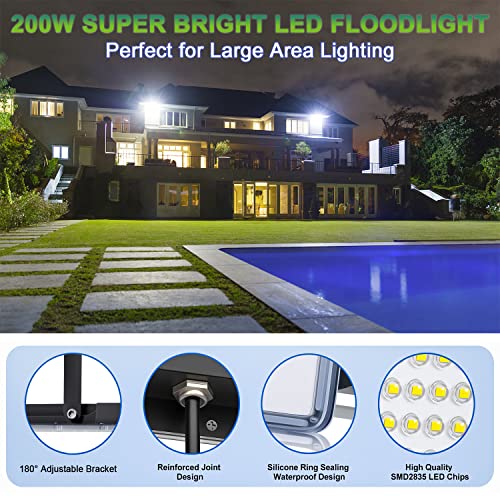 TASINUO Outdoor LED Spotlight 200W 2 Pieces, Outdoor LED Spotlight IP67, 20000LM 7000K Cool White Lamps, 200 LEDs Lights for Garden, Patio, Garage, Sports