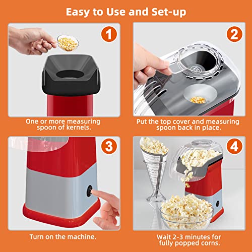 Hot Air Popcorn Popper Maker, Electric Air Popcorn Machine with