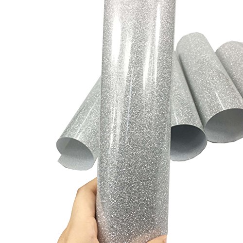 levylisa 5-Sheets 10"x10" Ultra Glitter Permanent HTV Heat Transfer Vinyl Adhesive Backed Assorted Colors Craft Projects (Silver)