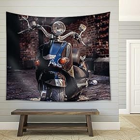Close Up Picture of Scooter on The Street - Fabric Wall Tapestry Home Decor - 51x60 inches